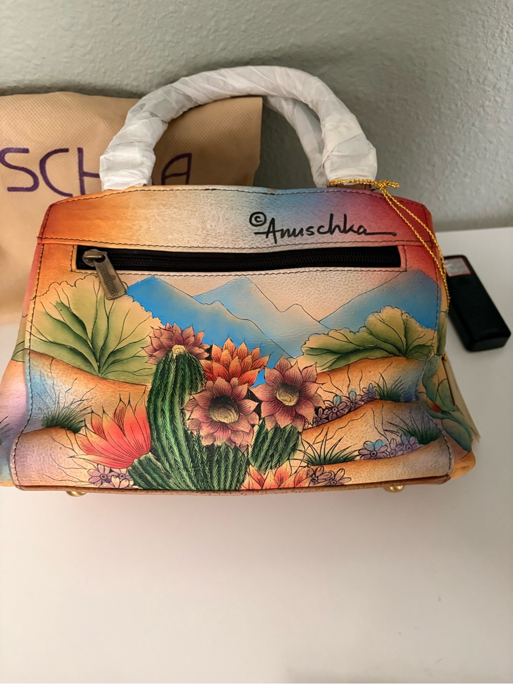 Hand-Painted Desert Floral Satchel Bag - Multicolor - Picture 2 of 4